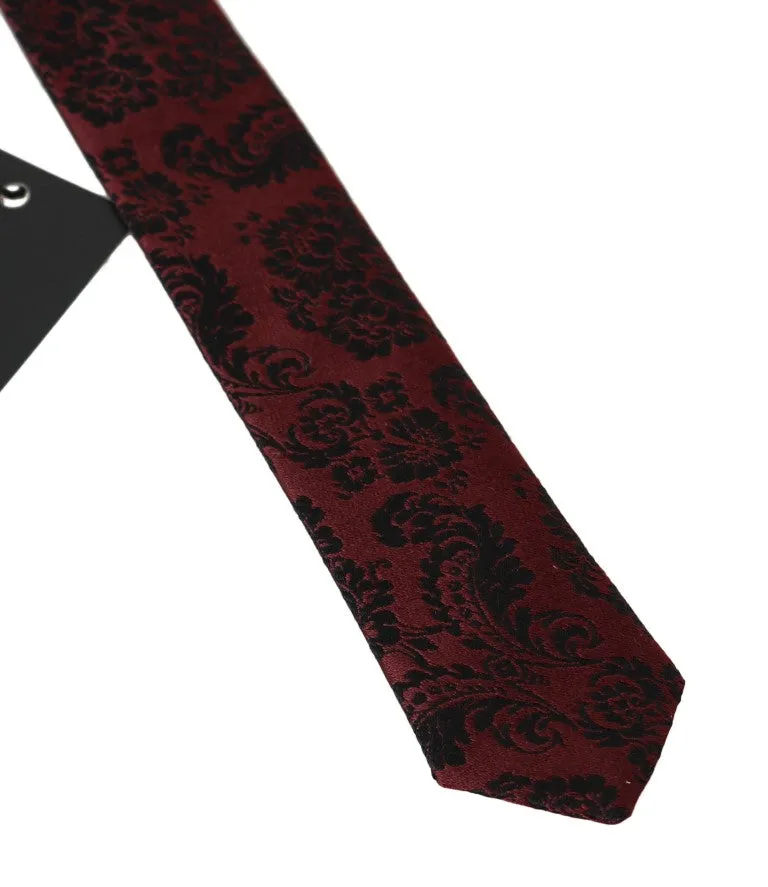 Bordeaux Silk Black Print Slim Tie