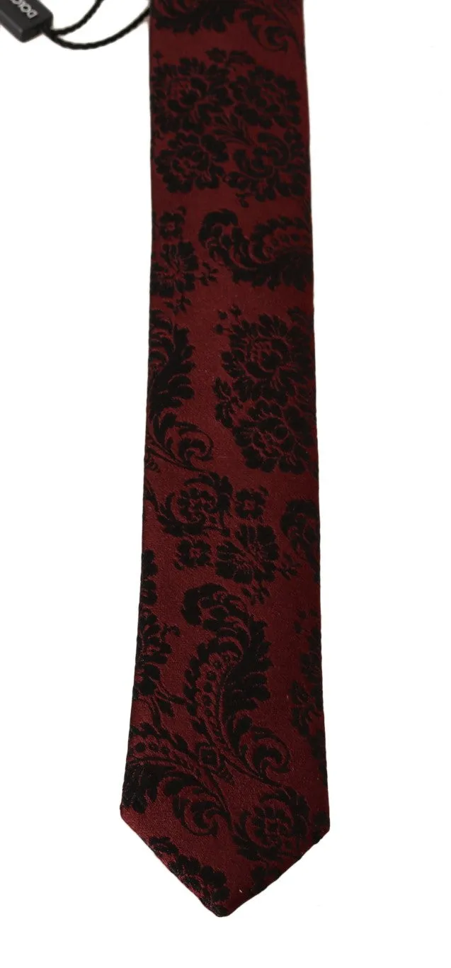Bordeaux Silk Black Print Slim Tie