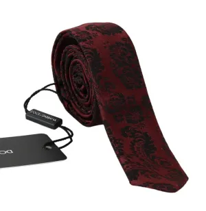 Bordeaux Silk Black Print Slim Tie