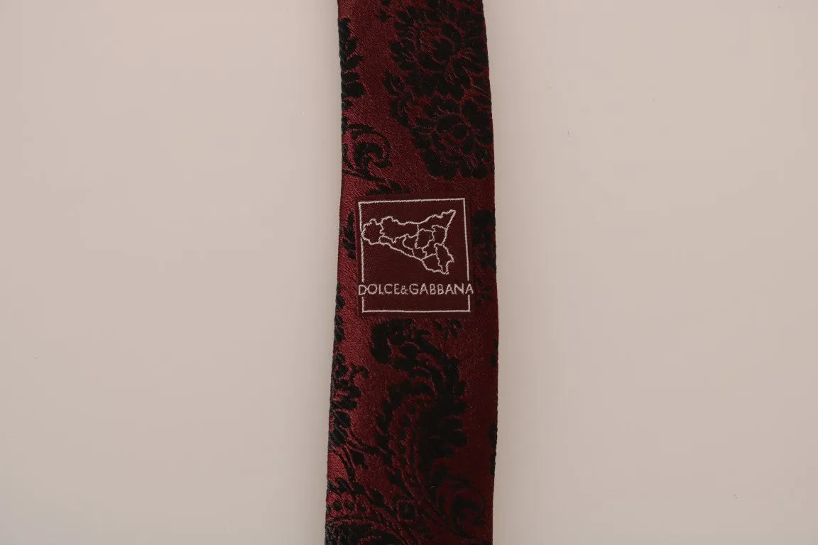 Bordeaux Silk Black Print Slim Tie