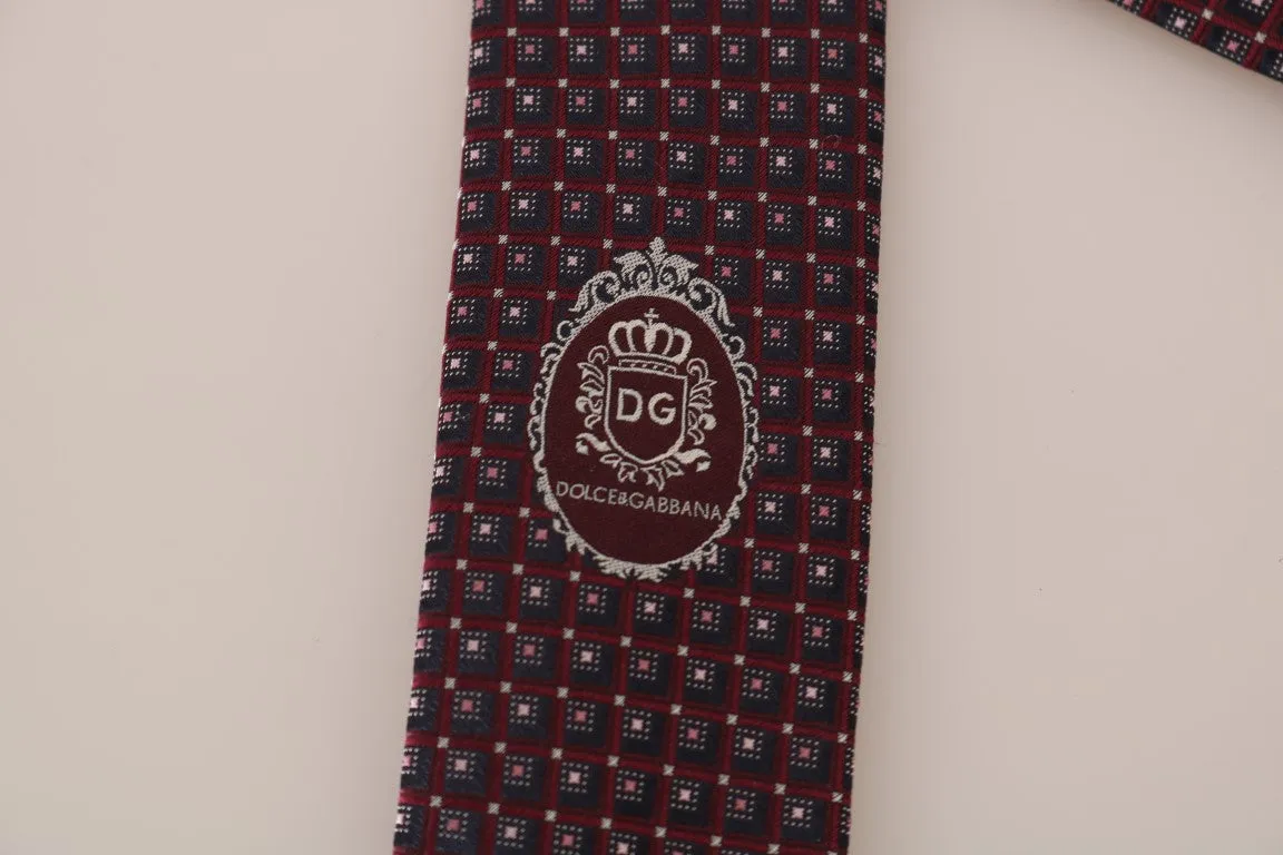 Bordeaux Silk Blue Pattern Wide Tie