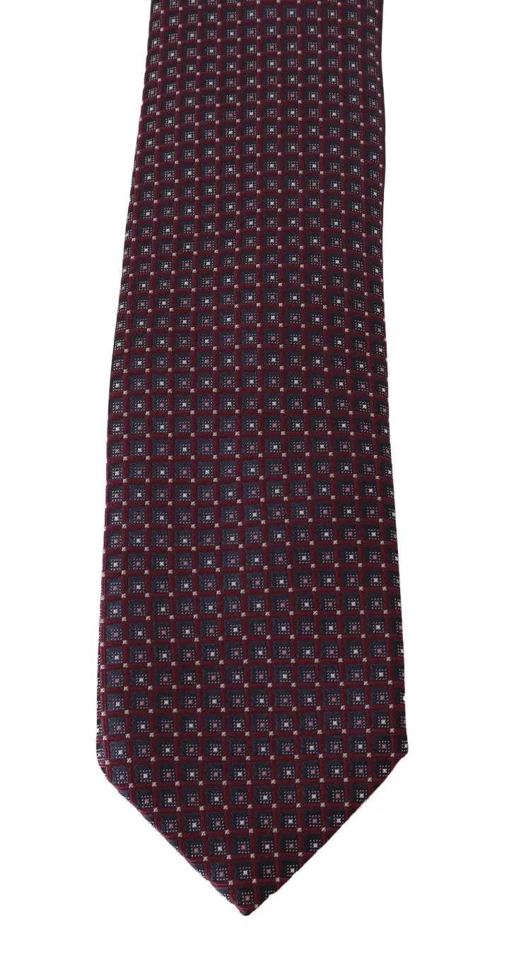 Bordeaux Silk Blue Pattern Wide Tie