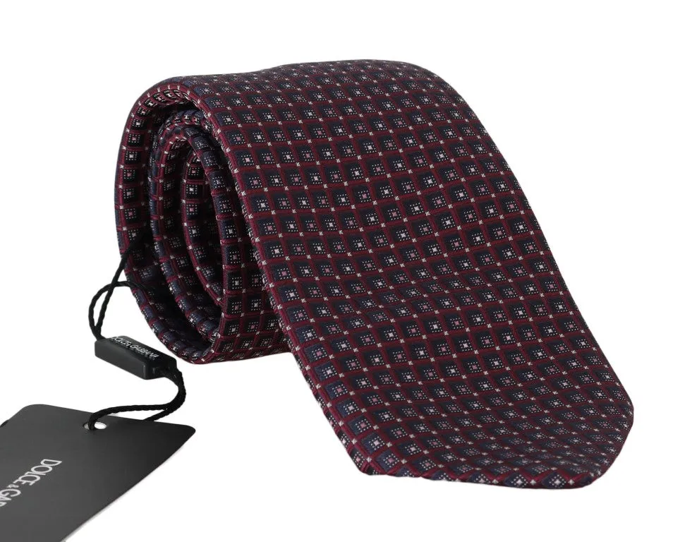 Bordeaux Silk Blue Pattern Wide Tie