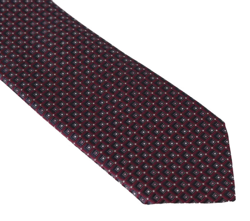 Bordeaux Silk Blue Pattern Wide Tie