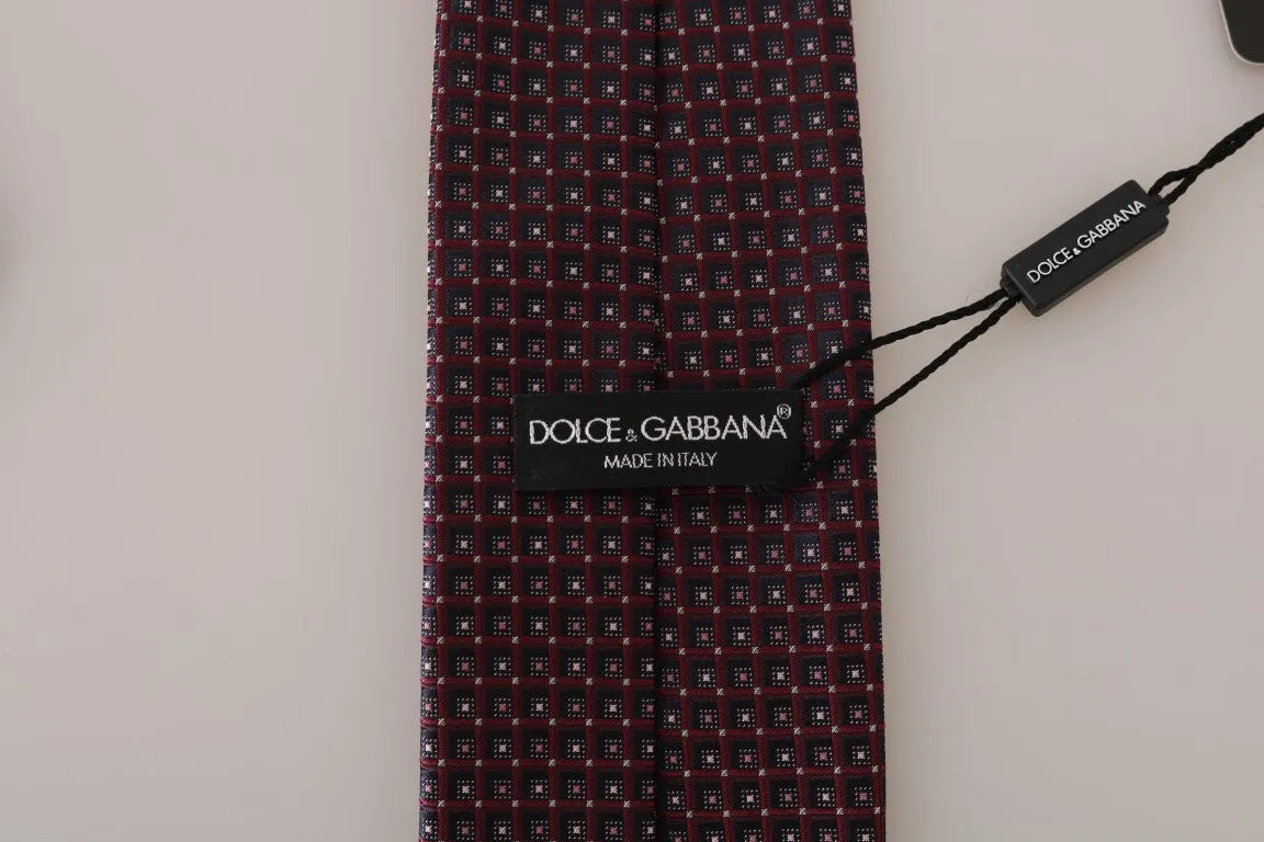 Bordeaux Silk Blue Pattern Wide Tie