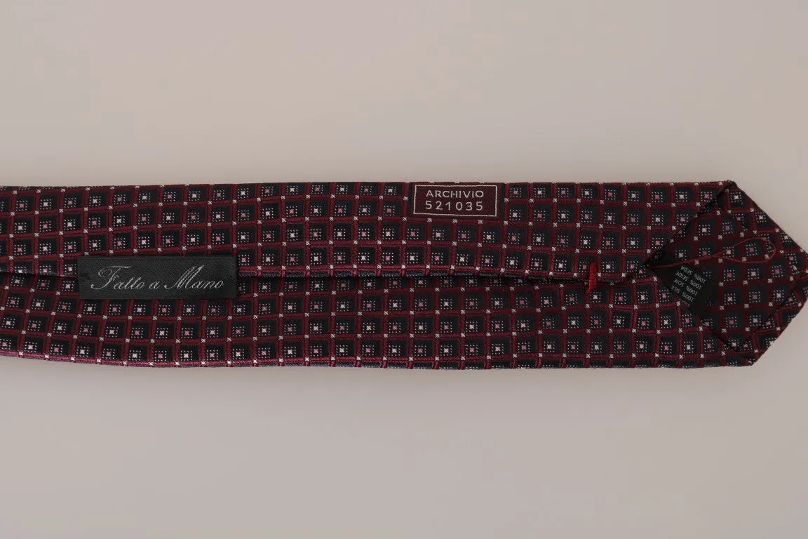 Bordeaux Silk Blue Pattern Wide Tie