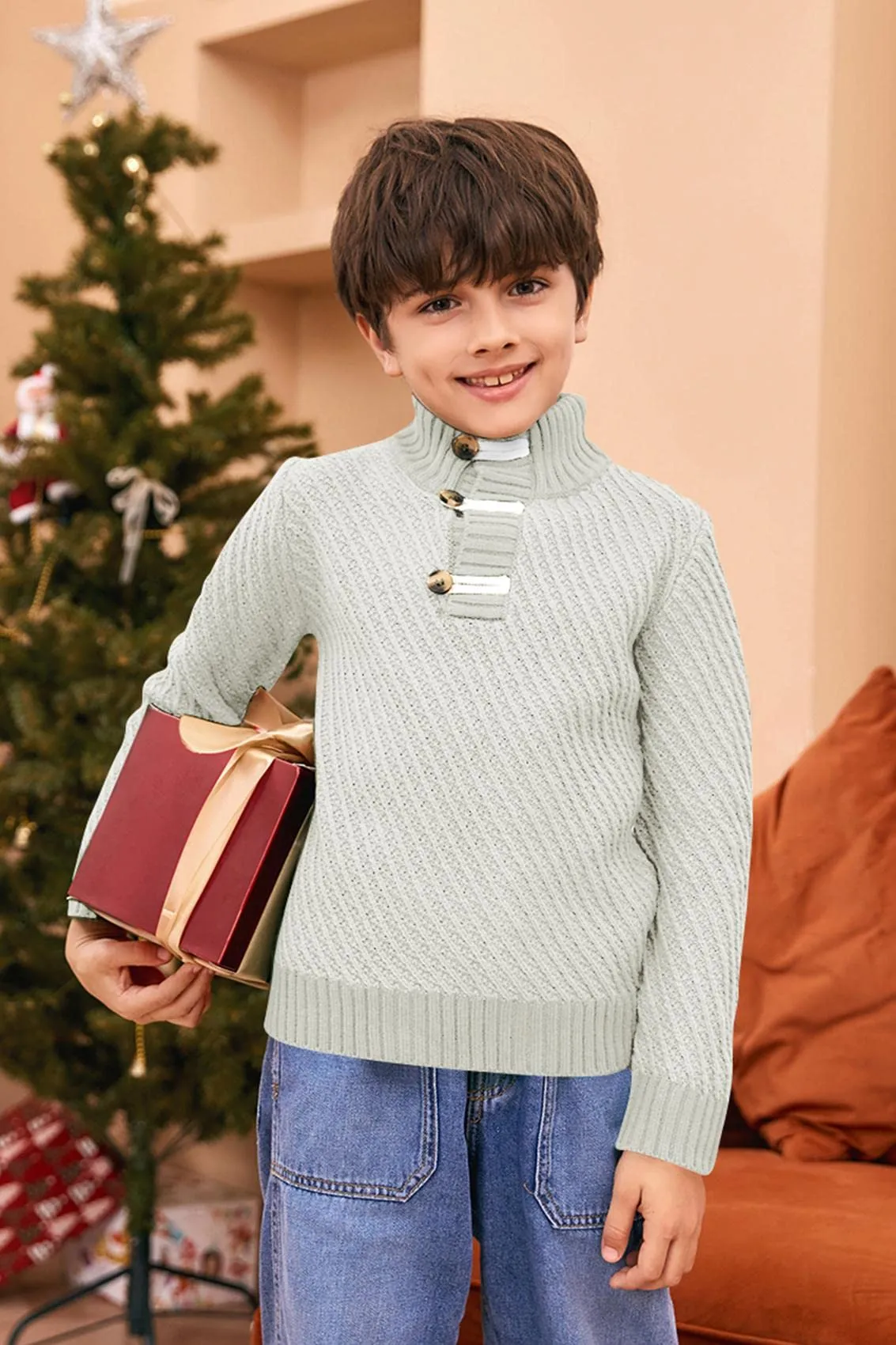 Boy's Cable-Knit 3-Button Sweater