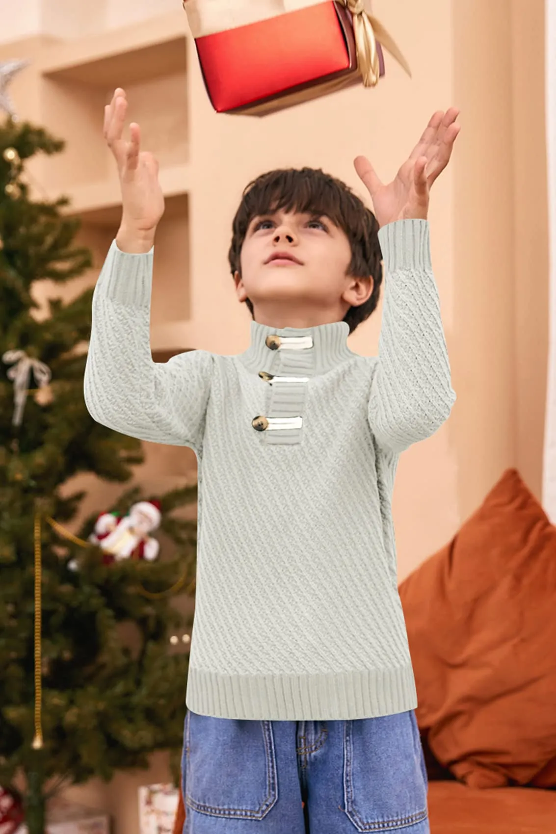Boy's Cable-Knit 3-Button Sweater