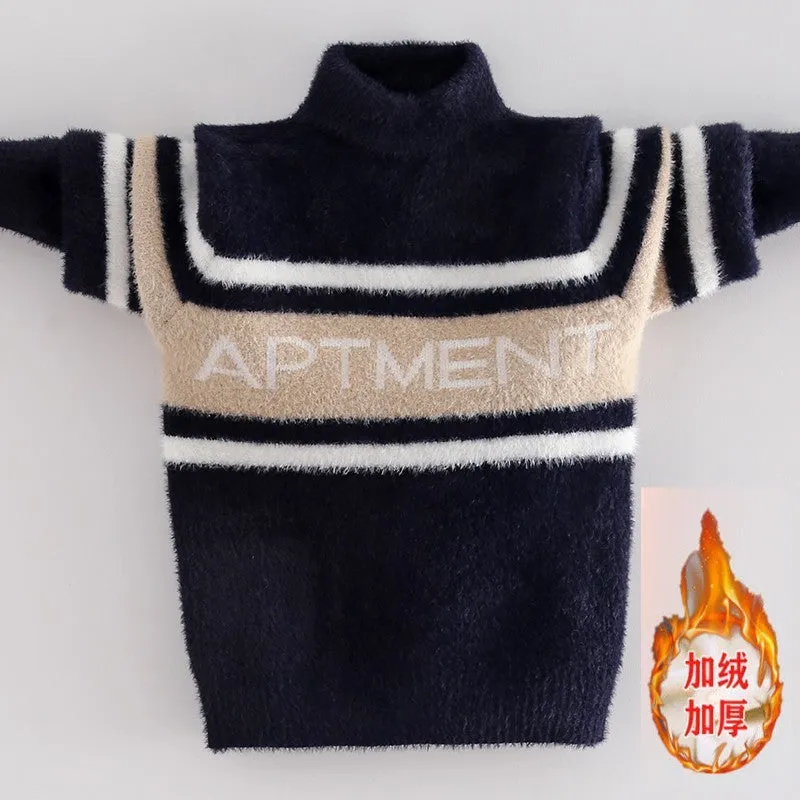 Boys mink fleece sweater fleece thickened autumn and winter 2025 new children's medium-sized older children's little boys thermal top