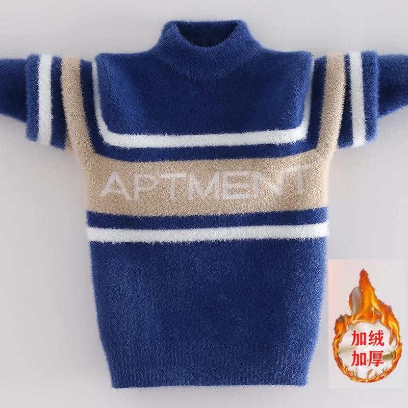 Boys mink fleece sweater fleece thickened autumn and winter 2025 new children's medium-sized older children's little boys thermal top