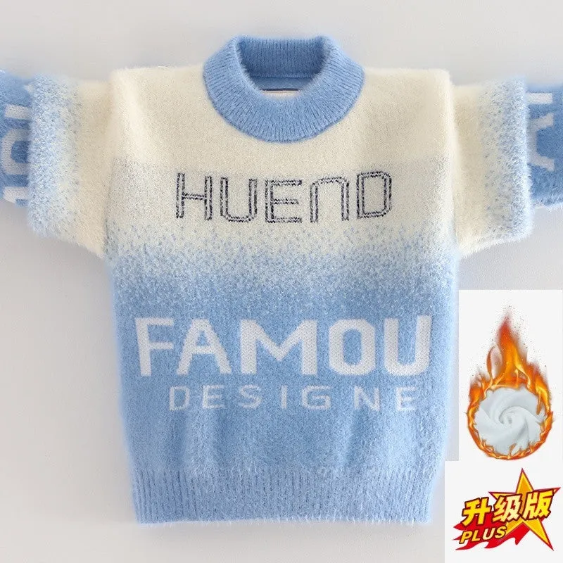 Boys mink fleece sweater fleece thickened autumn and winter 2025 new children's medium-sized older children's little boys thermal top