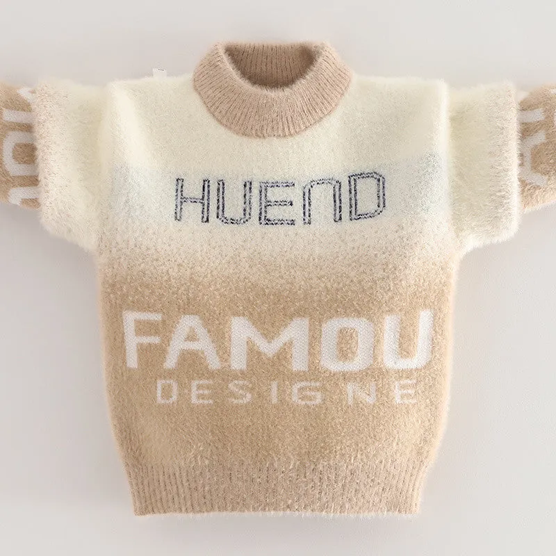 Boys mink fleece sweater fleece thickened autumn and winter 2025 new children's medium-sized older children's little boys thermal top