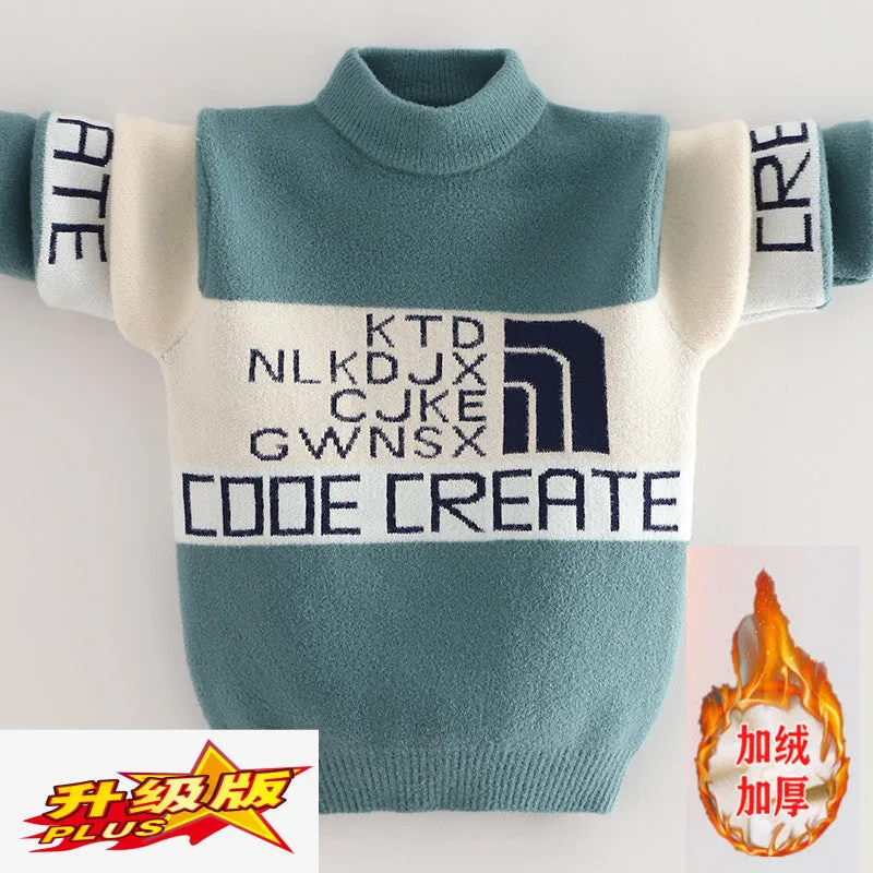 Boys mink fleece sweater fleece thickened autumn and winter 2025 new children's medium-sized older children's little boys thermal top