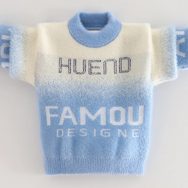 Boys mink fleece sweater fleece thickened autumn and winter 2025 new children's medium-sized older children's little boys thermal top