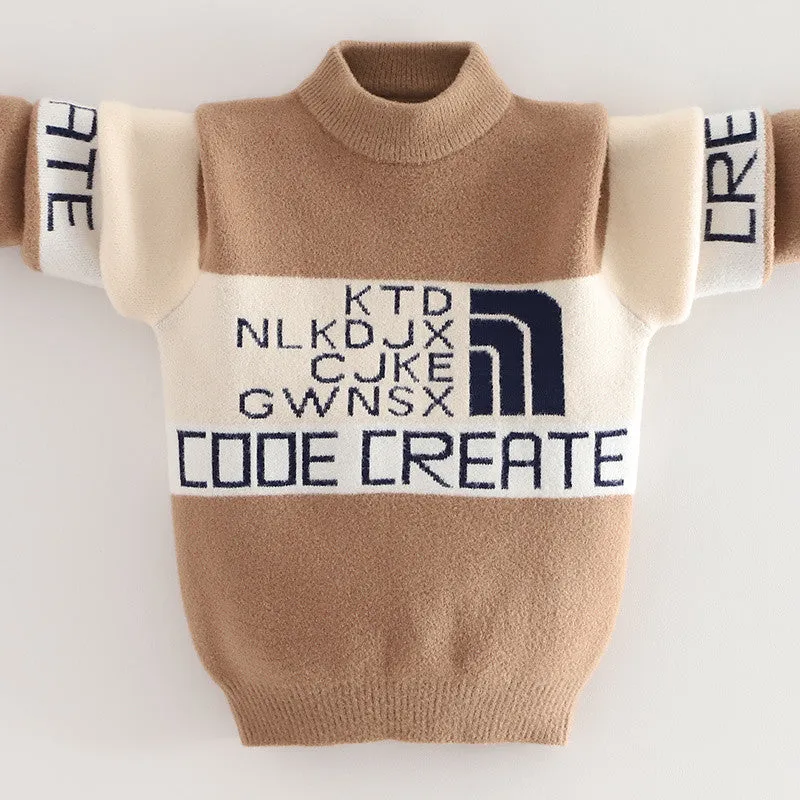 Boys mink fleece sweater fleece thickened autumn and winter 2025 new children's medium-sized older children's little boys thermal top