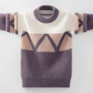 Boys sweater fleece thickened autumn and winter sweater medium and older children pullover round neck Korean version knitted sweater boys top
