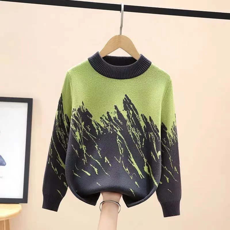 Boys sweater new 2025 children's sweater knitted sweater medium and old children's foreign style Korean version velvet thickened autumn and winter clothing