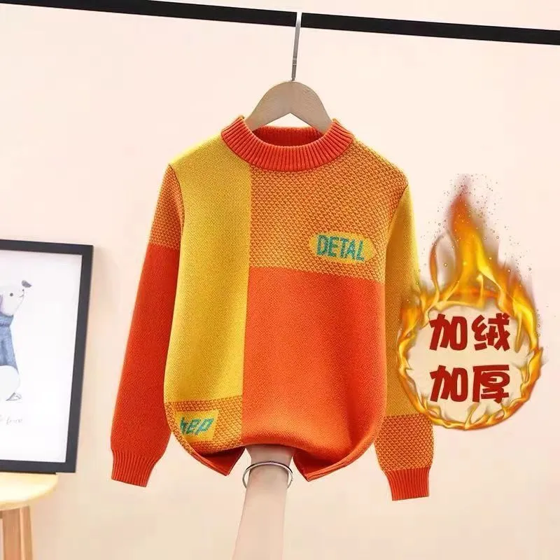 Boys sweater new 2025 children's sweater knitted sweater medium and old children's foreign style Korean version velvet thickened autumn and winter clothing