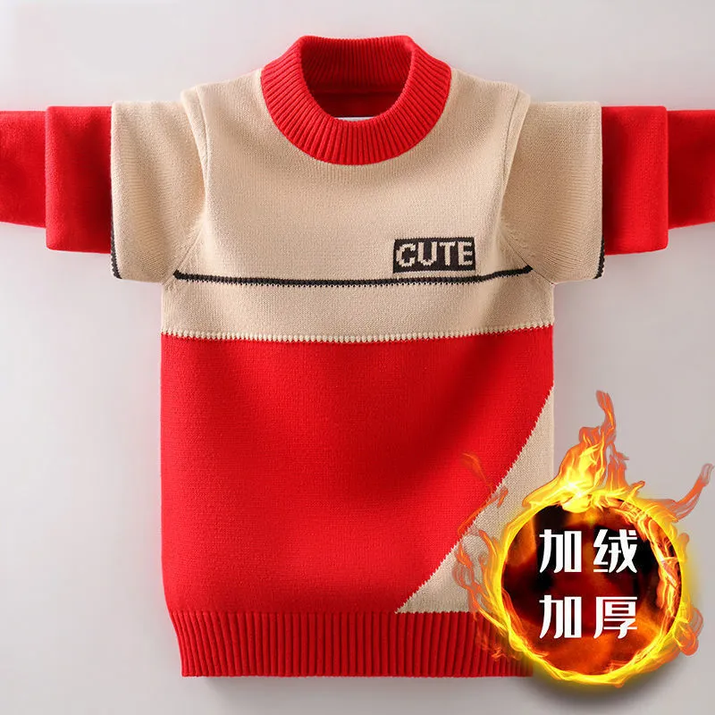 Boys sweater new 2025 children's sweater knitted sweater medium and old children's foreign style Korean version velvet thickened autumn and winter clothing