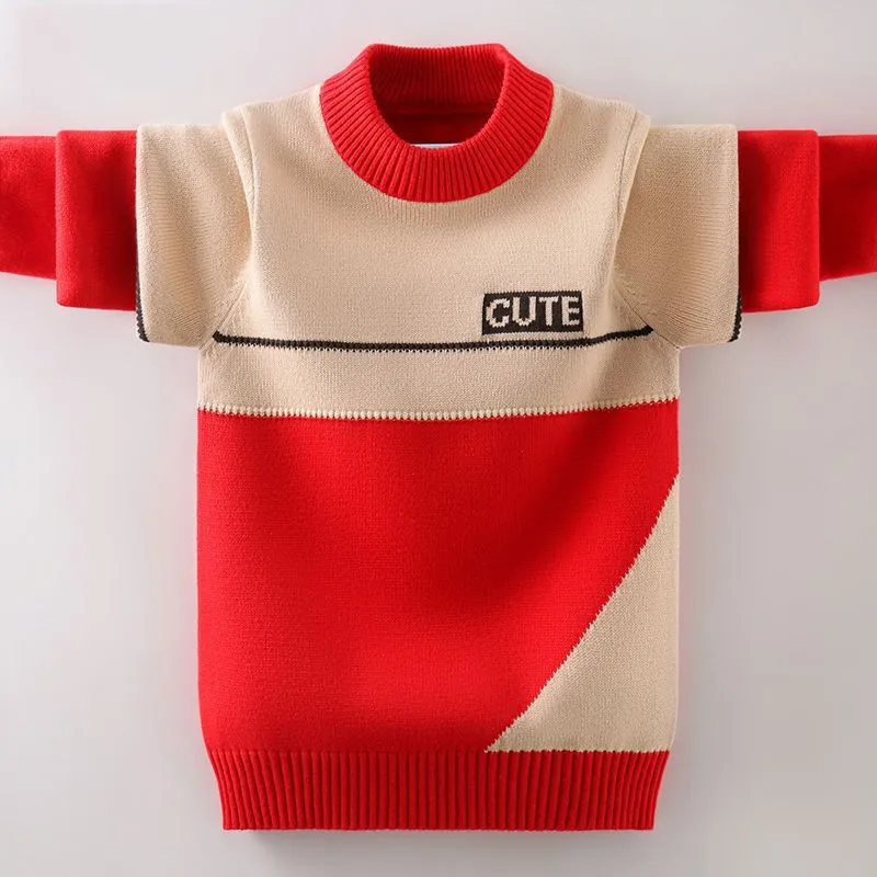 Boys sweater new 2025 children's sweater knitted sweater medium and old children's foreign style Korean version velvet thickened autumn and winter clothing