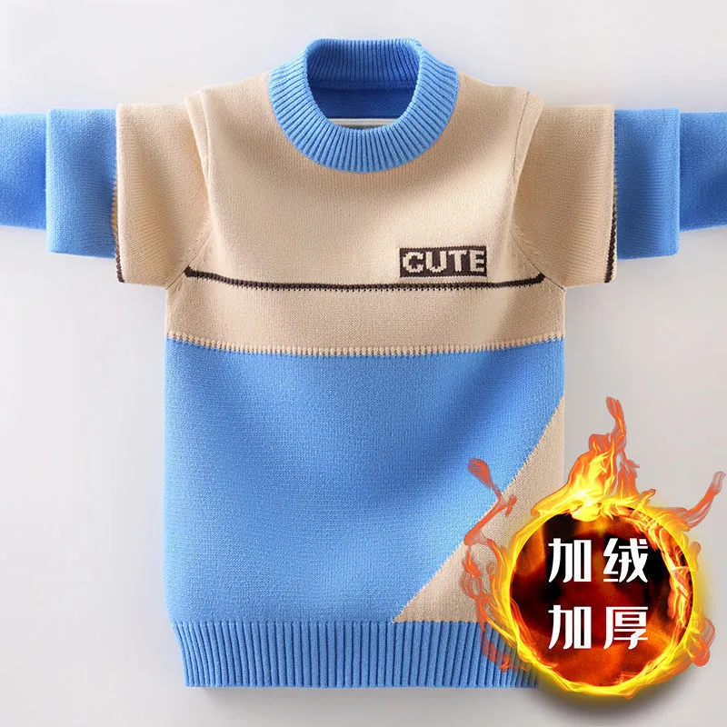 Boys sweater new 2025 children's sweater knitted sweater medium and old children's foreign style Korean version velvet thickened autumn and winter clothing
