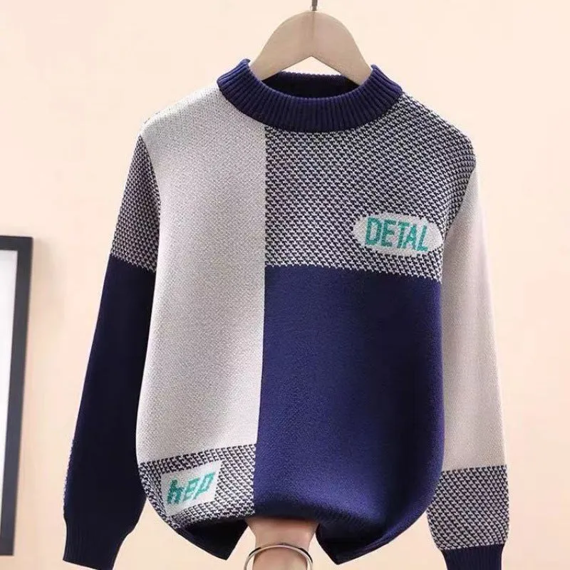 Boys sweater new 2025 children's sweater knitted sweater medium and old children's foreign style Korean version velvet thickened autumn and winter clothing