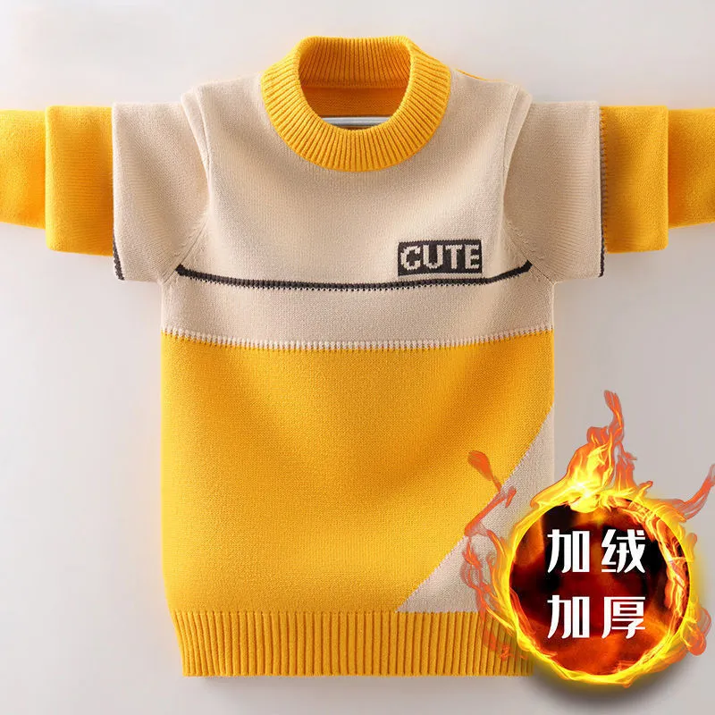 Boys sweater new 2025 children's sweater knitted sweater medium and old children's foreign style Korean version velvet thickened autumn and winter clothing