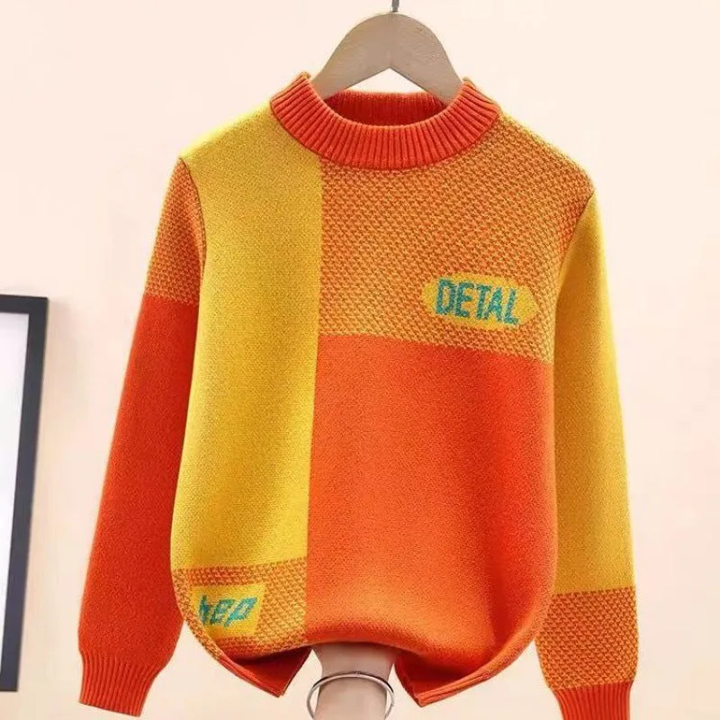 Boys sweater new 2025 children's sweater knitted sweater medium and old children's foreign style Korean version velvet thickened autumn and winter clothing