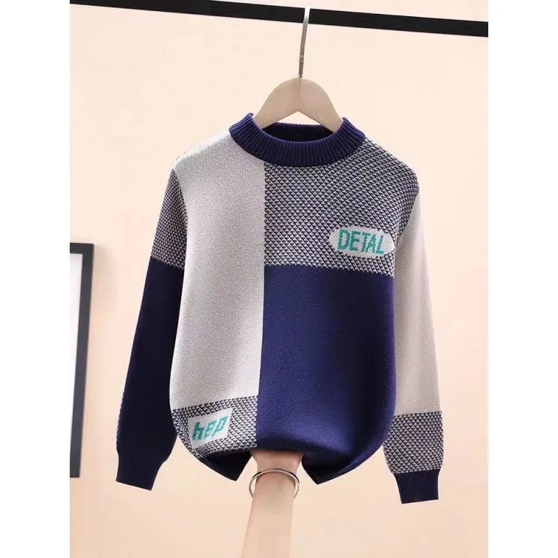Boys sweater new 2025 children's sweater knitted sweater medium and old children's foreign style Korean version velvet thickened autumn and winter clothing