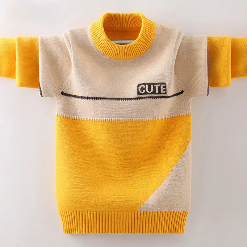 Boys sweater new 2025 children's sweater knitted sweater medium and old children's foreign style Korean version velvet thickened autumn and winter clothing