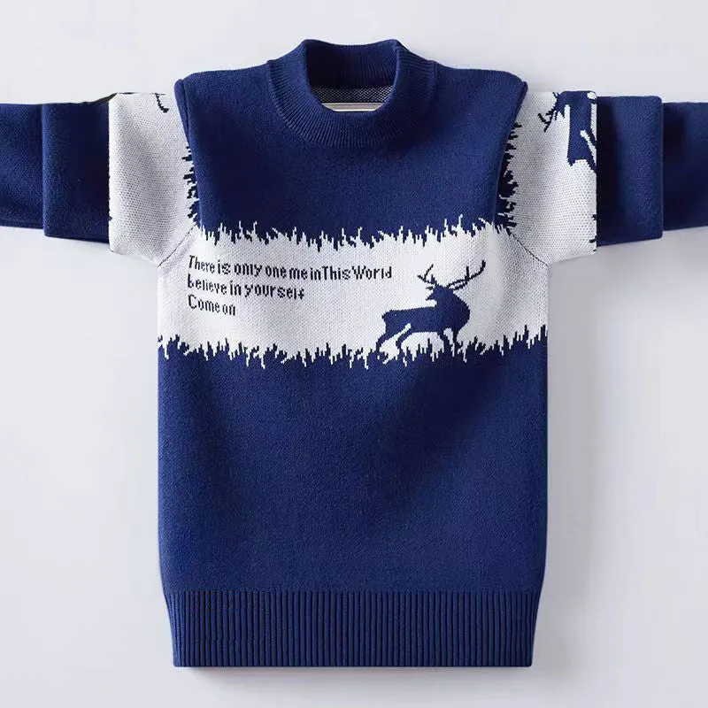 Boys sweater new 2025 children's sweater knitted sweater medium and old children's foreign style Korean version velvet thickened autumn and winter clothing