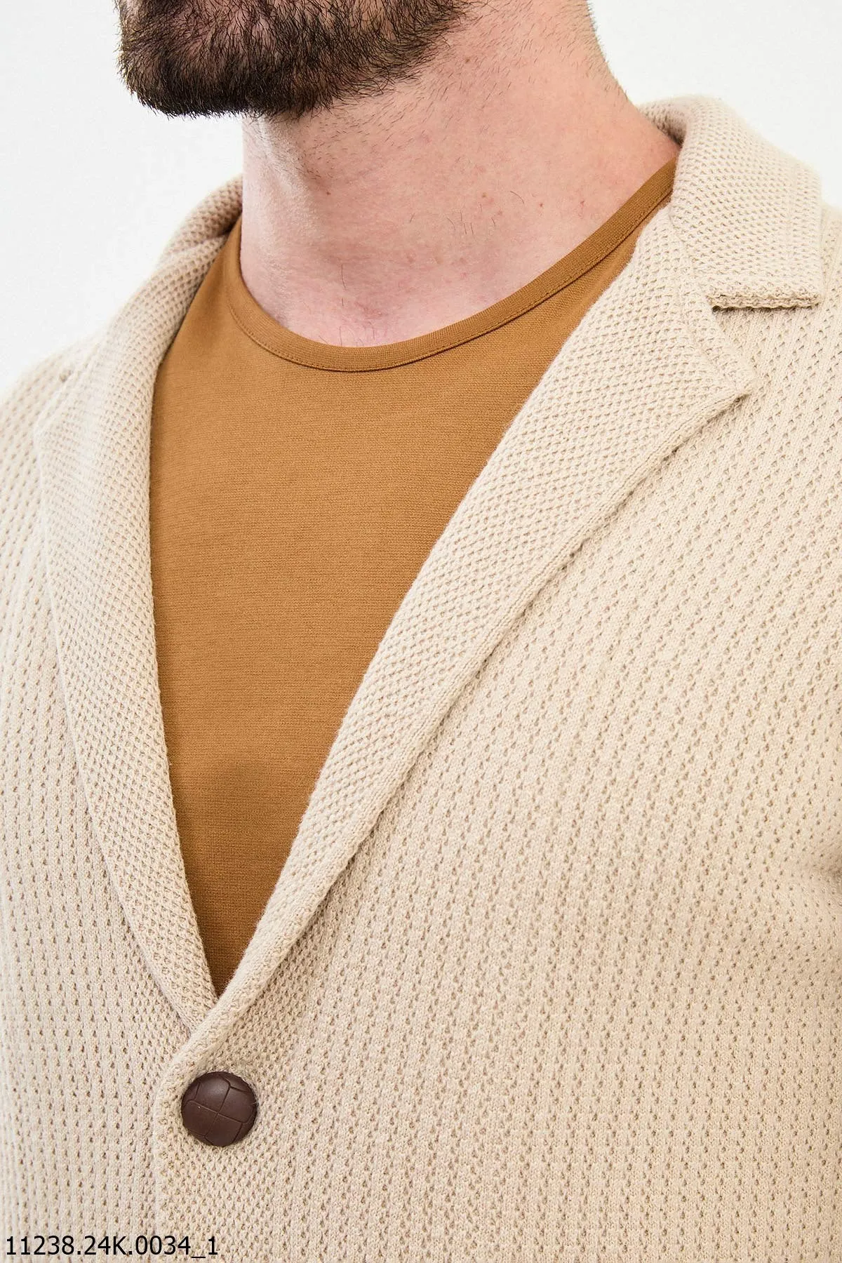 Brabion Dante Slim Fit Beige Knitwear Cardigan Sweater