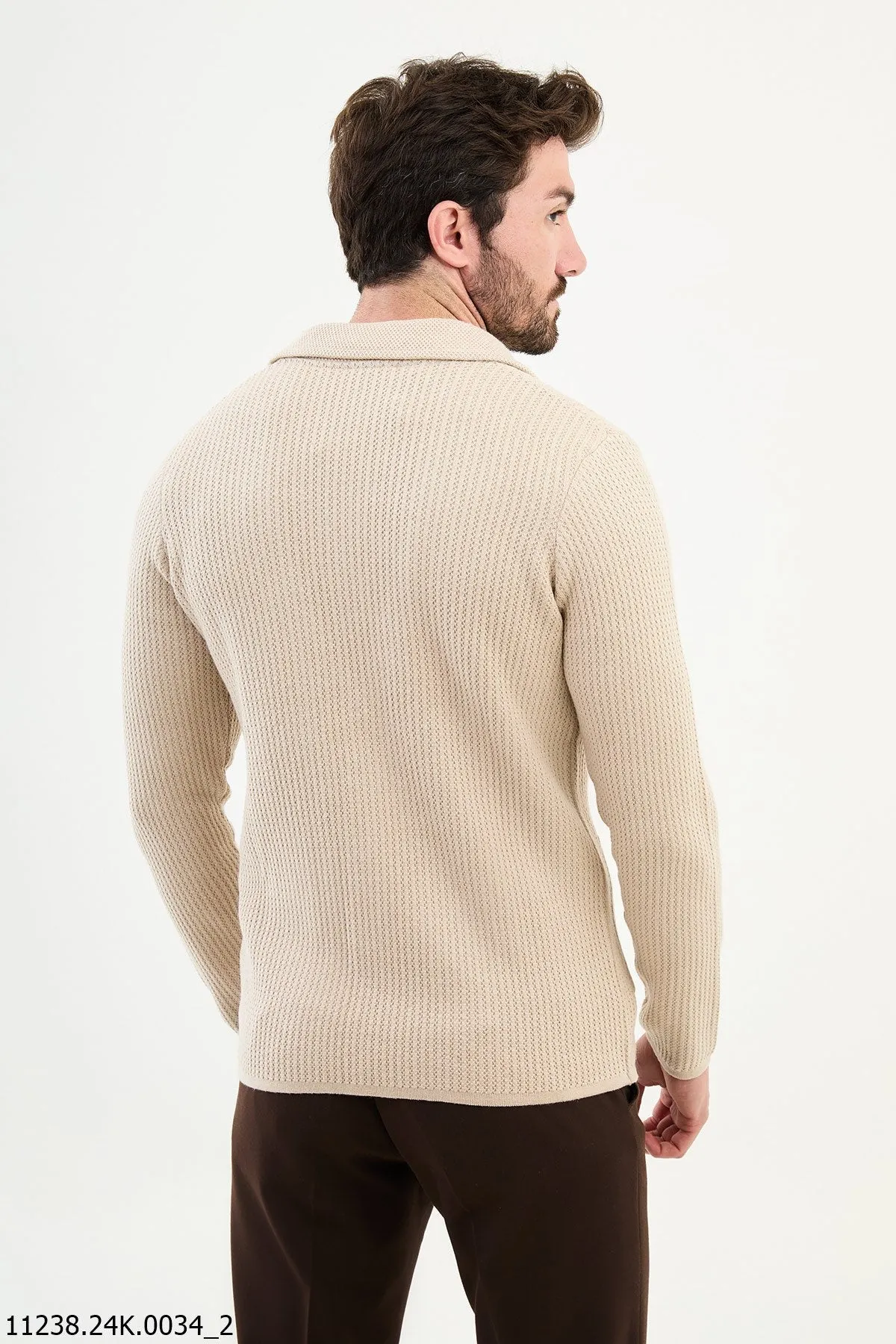 Brabion Dante Slim Fit Beige Knitwear Cardigan Sweater
