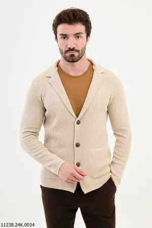 Brabion Dante Slim Fit Beige Knitwear Cardigan Sweater