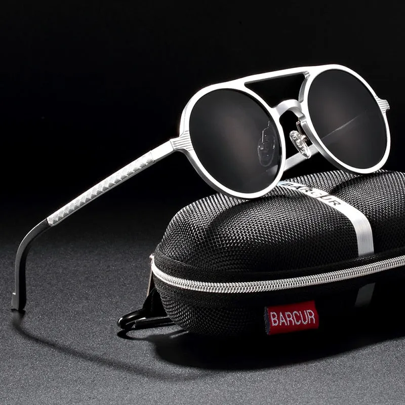 Brand Designer Steampunk Sun glasses Female Retro Aluminum magnesium Sunglasses Men Round Sunglasses Polarizes oculos de sol