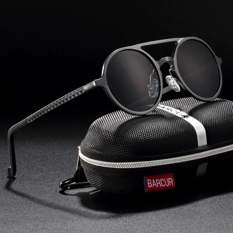 Brand Designer Steampunk Sun glasses Female Retro Aluminum magnesium Sunglasses Men Round Sunglasses Polarizes oculos de sol