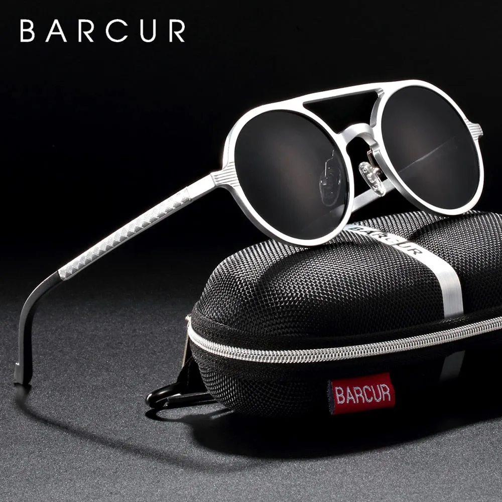 Brand Designer Steampunk Sun glasses Female Retro Aluminum magnesium Sunglasses Men Round Sunglasses Polarizes oculos de sol