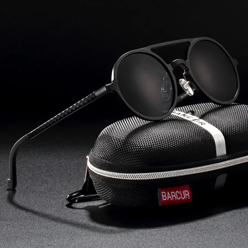 Brand Designer Steampunk Sun glasses Female Retro Aluminum magnesium Sunglasses Men Round Sunglasses Polarizes oculos de sol