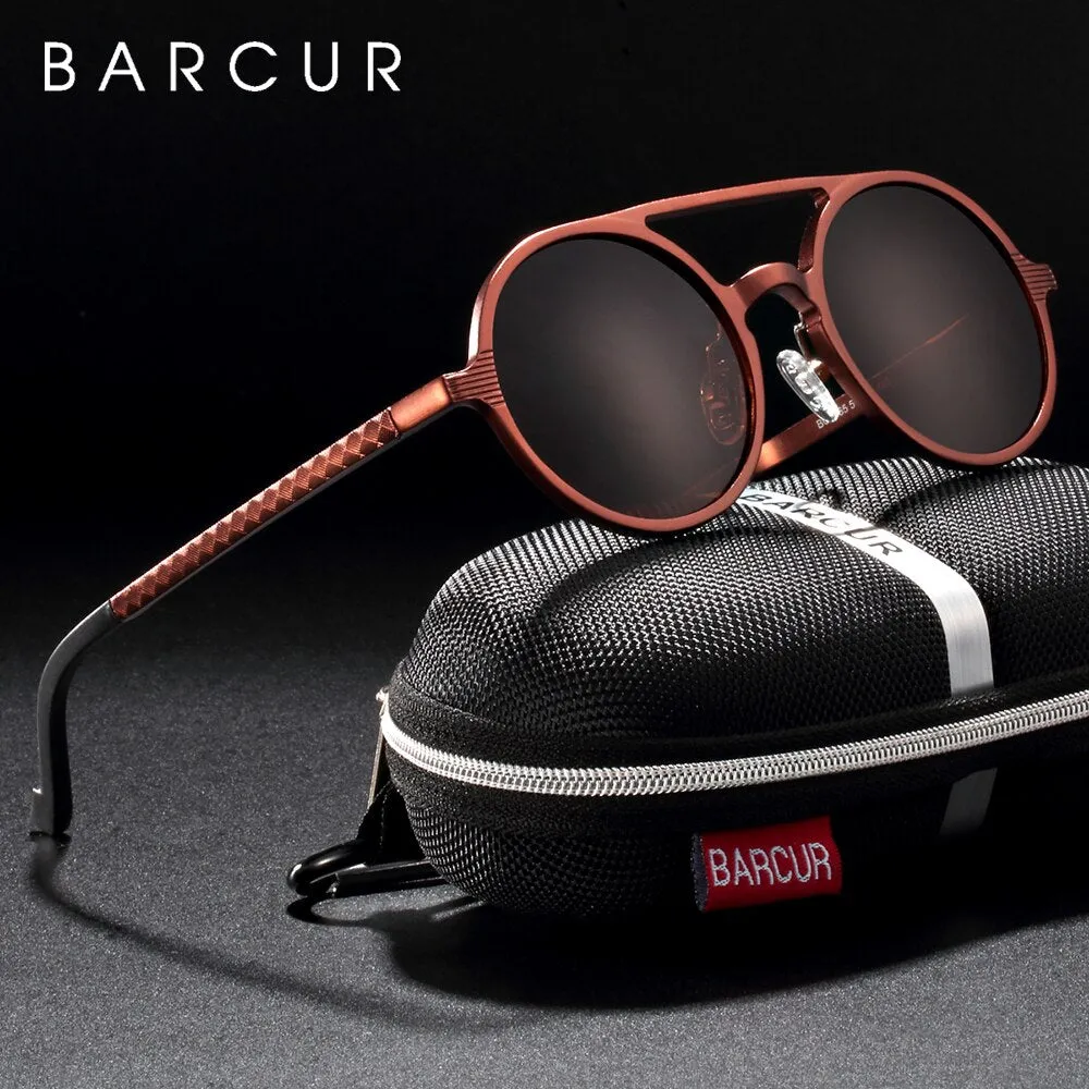 Brand Designer Steampunk Sun glasses Female Retro Aluminum magnesium Sunglasses Men Round Sunglasses Polarizes oculos de sol