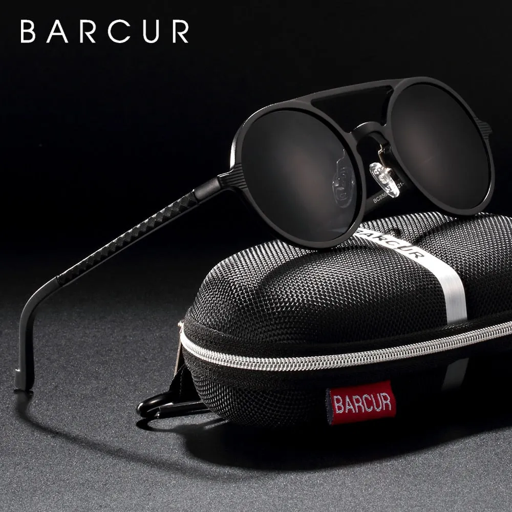 Brand Designer Steampunk Sun glasses Female Retro Aluminum magnesium Sunglasses Men Round Sunglasses Polarizes oculos de sol