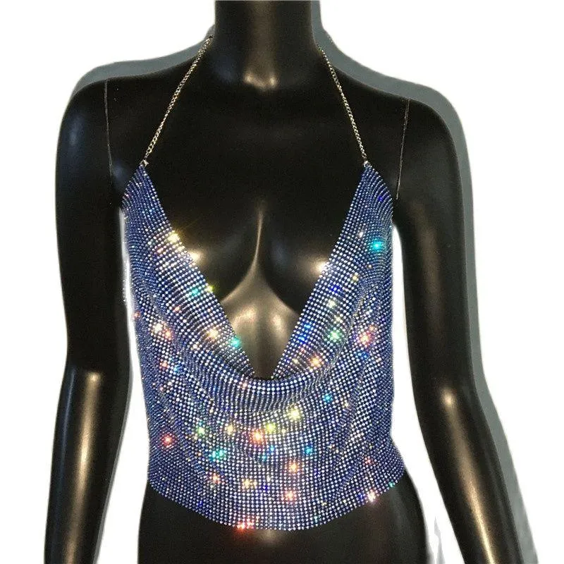 Brilliant Rhinestone Backless Party Crop Top