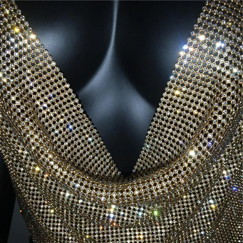Brilliant Rhinestone Backless Party Crop Top