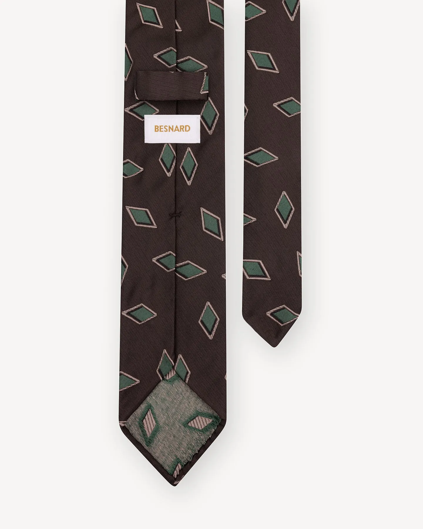 Brown and Green Diamond Jacquard Silk Tie