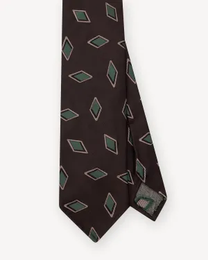 Brown and Green Diamond Jacquard Silk Tie