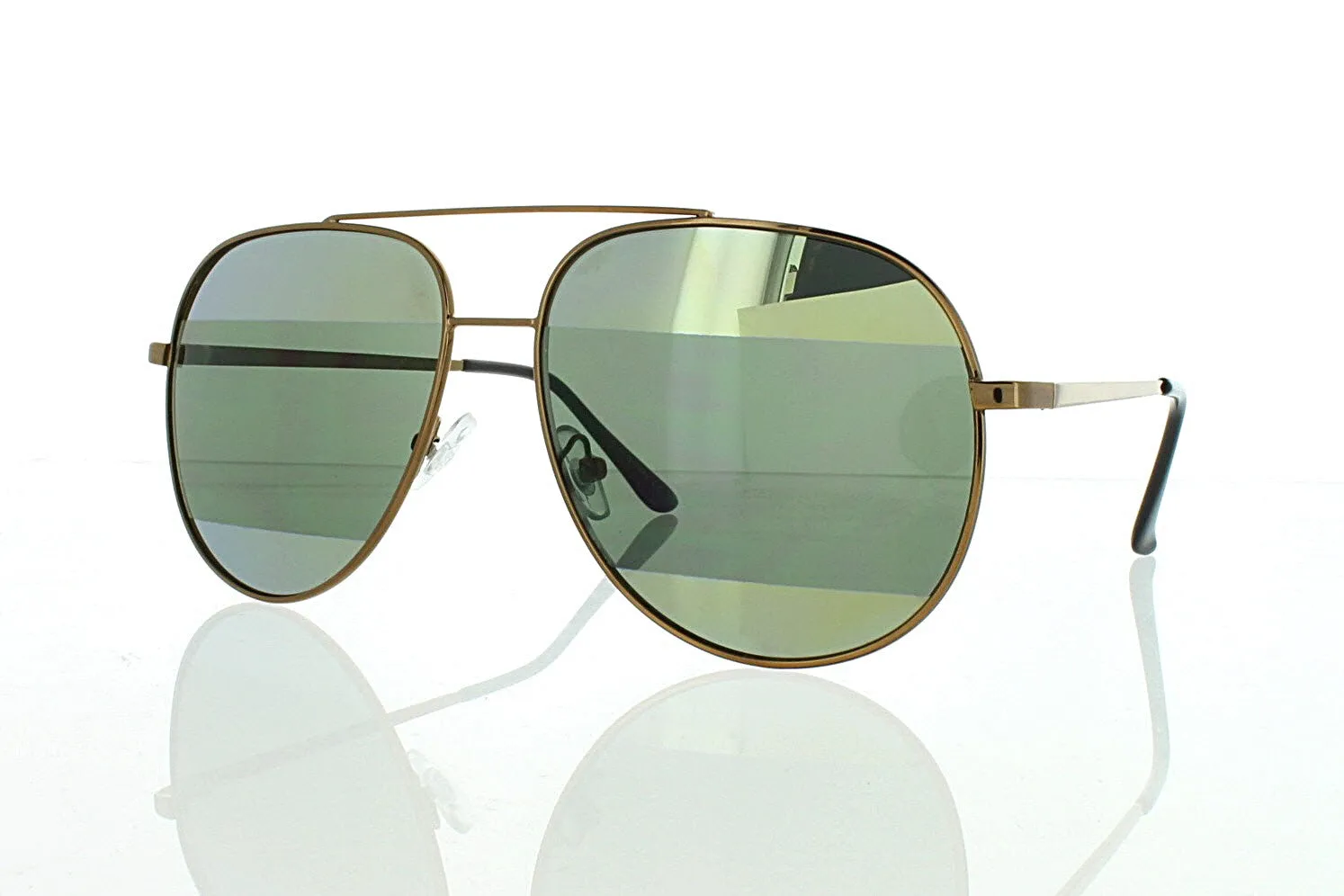 Brown Aviator Sunglasses with Striped Green Mirror Lens 100% UV400