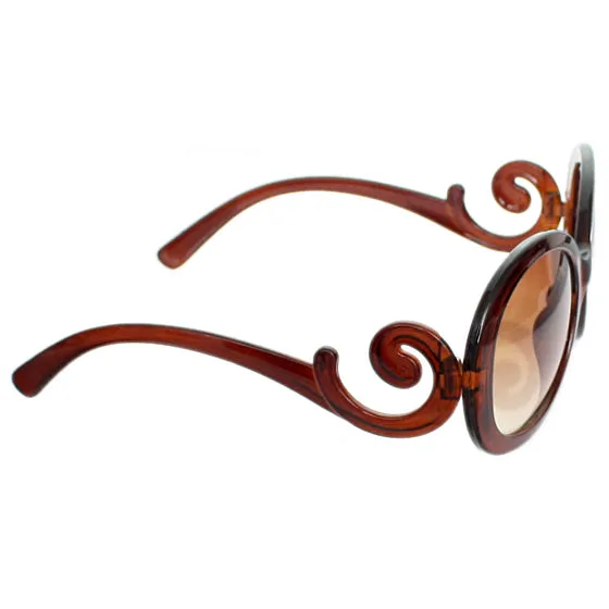 Brown Designer Inspired Round Swirl Sunglasses