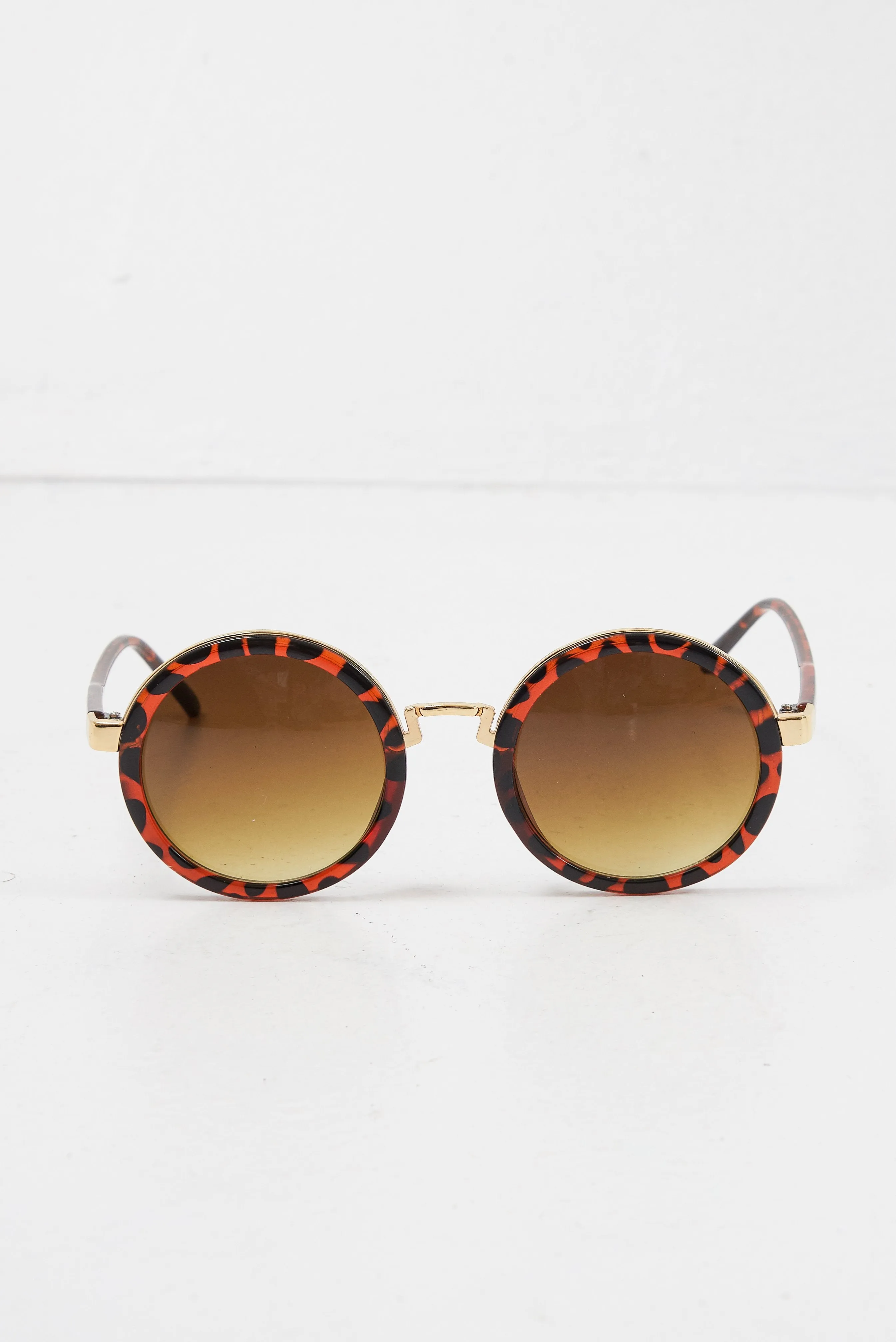 Brown Leopard Gold Detail Round Frame Sunglasses - Ryen
