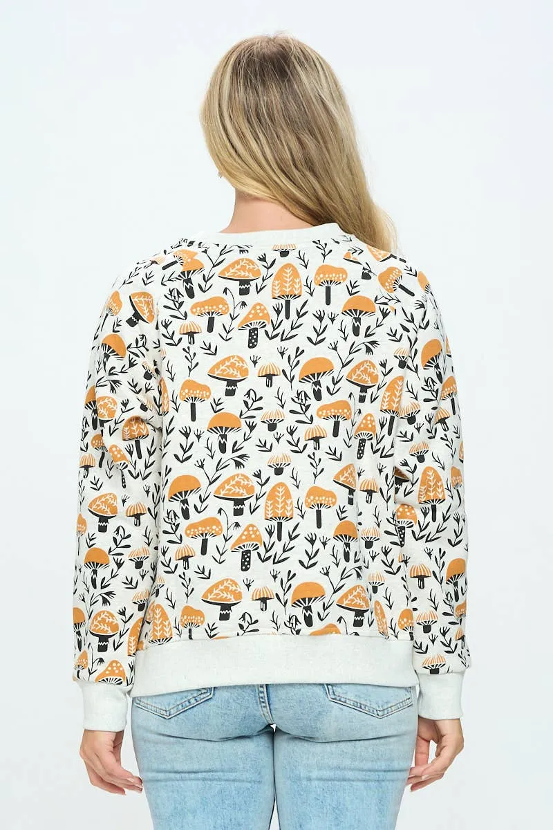 Brown Mushroom Print SweatShirt