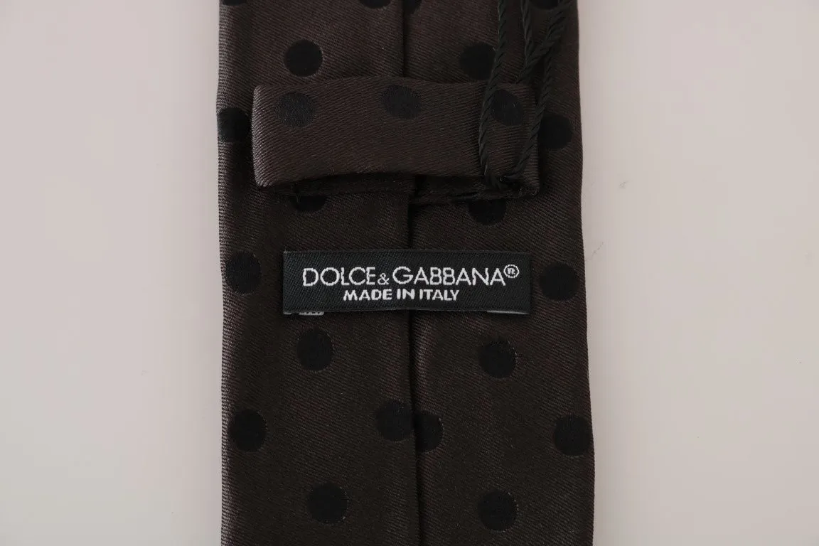 Brown Silk Black Polka Dot Classic Tie