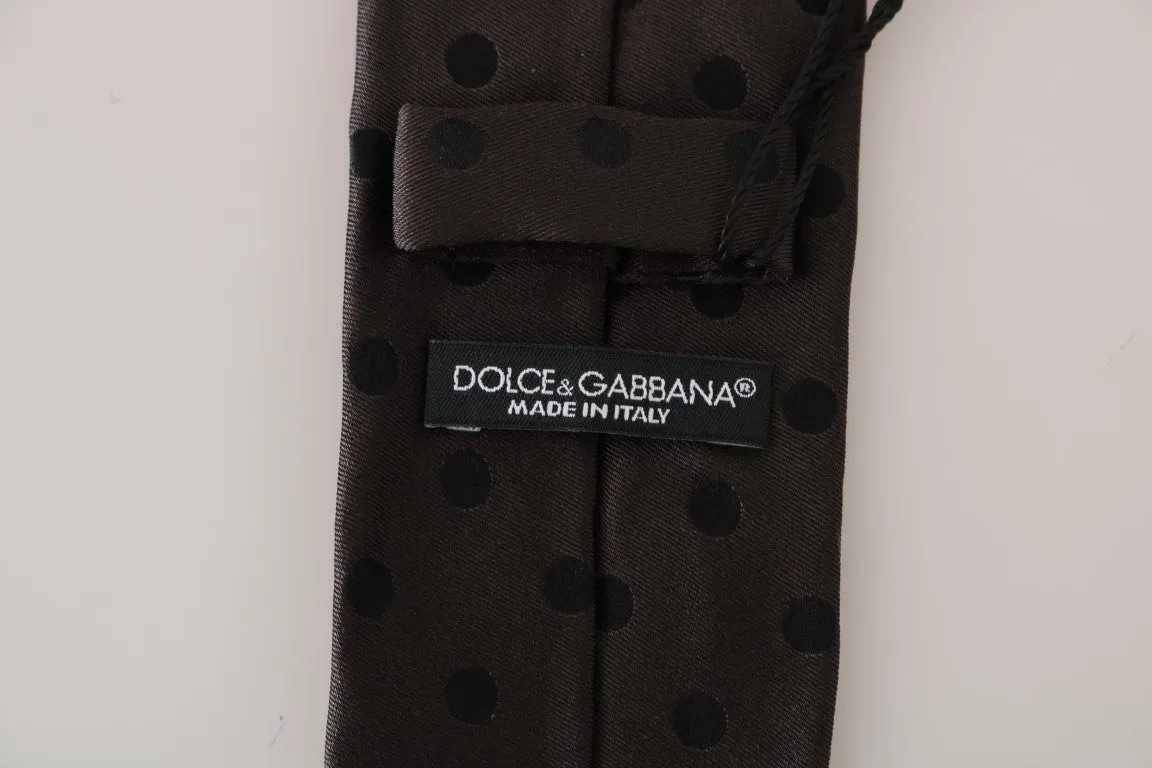 Brown Silk Black Polka Dot Classic Tie